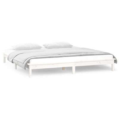 vidaXL Cadru de pat cu LED, alb, 160x200 cm, lemn masiv