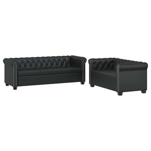 vidaXL Canapea Chesterfield cu 2 și 3 locuri, piele artificială, negru