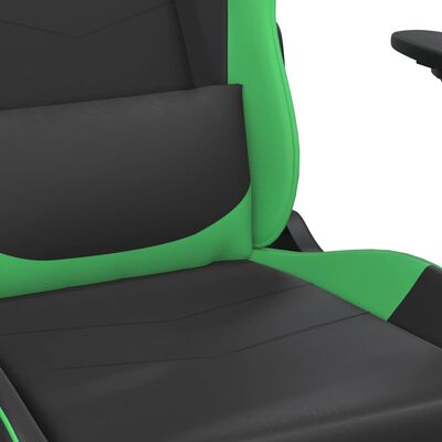 vidaXL Scaun gaming de masaj/suport picioare, negru/verde, piele eco