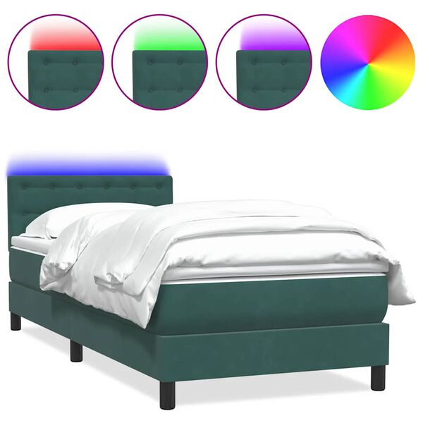 vidaXL Pat box spring cu saltea, verde închis, 80x210 cm, catifea