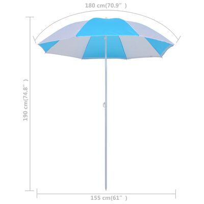 vidaXL Umbrelă de plajă adăpost, albastru și alb, 180 cm, țesătură