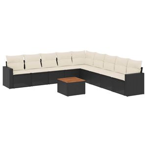 vidaXL Set canapele de grădină cu perne, 10 piese, negru, poliratan