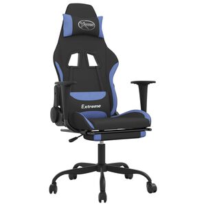 vidaXL Scaun de gaming cu suport picioare, negru și albastru, textil