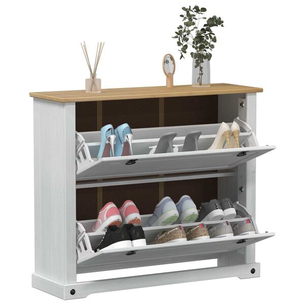 vidaXL Dulap pentru pantofi cu raft Corona Alb 99 x 32 x 85 cm