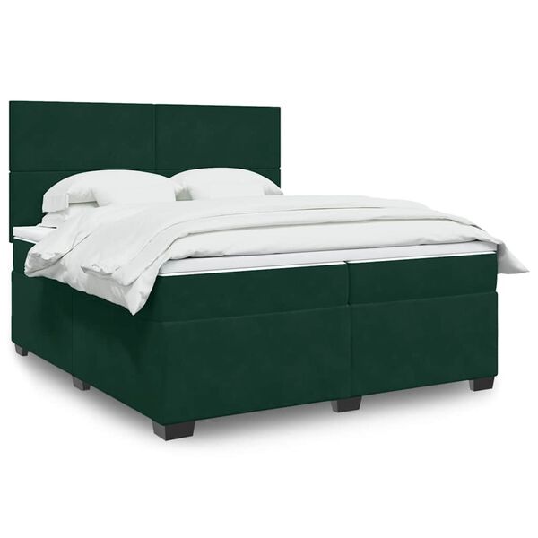vidaXL Pat box spring cu saltea, verde &icirc;nchis, 200x200 cm, catifea