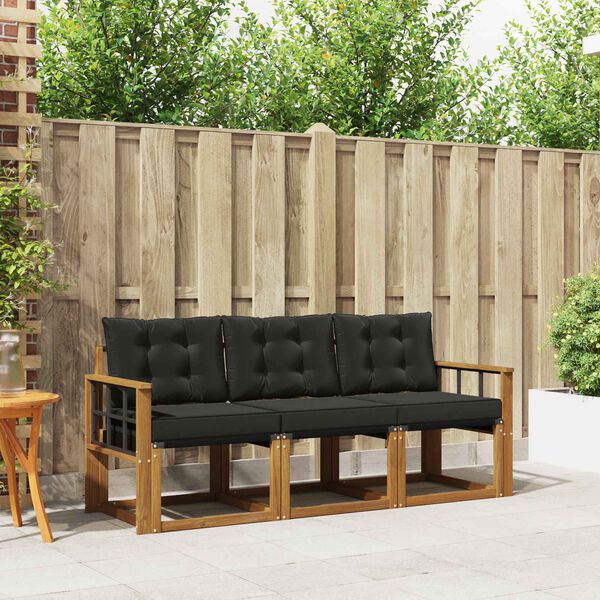 vidaXL Set de canapele de exterior cu pernă 3 pcs Natural și Negru