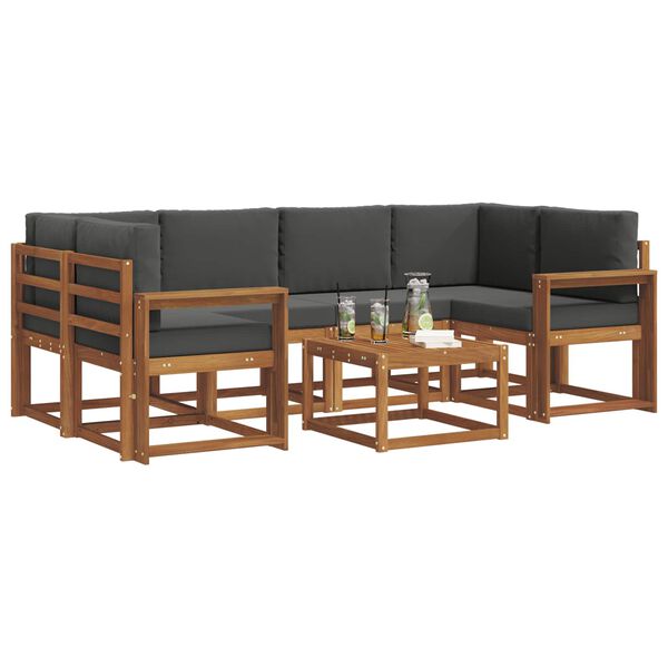 vidaXL Set de canapele de exterior cu pernă 7 pcs Natural și Antracit