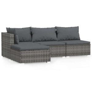 vidaXL Set mobilier de grădină cu perne, 4 piese, gri, poliratan