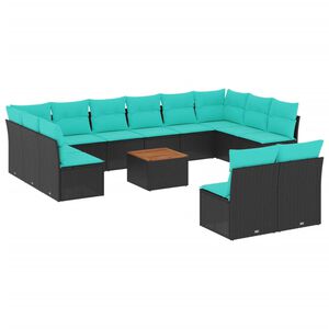vidaXL Set mobilier de grădină cu perne, 13 piese, negru, poliratan