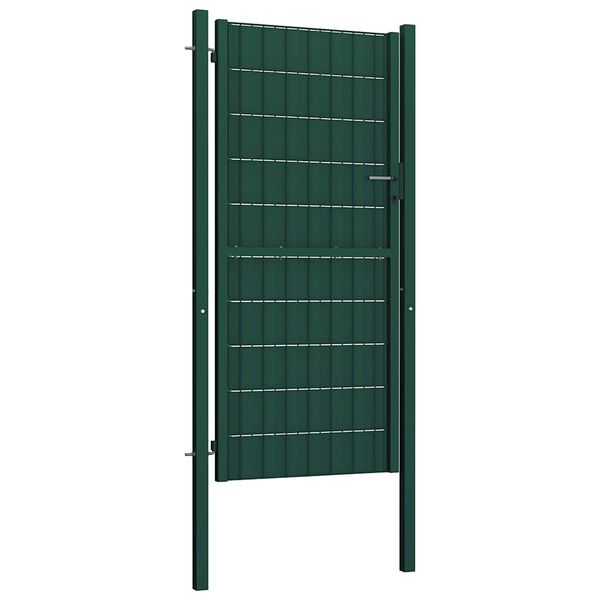 vidaXL Poartă de gard din PVC și oțel, verde, 100x124 cm
