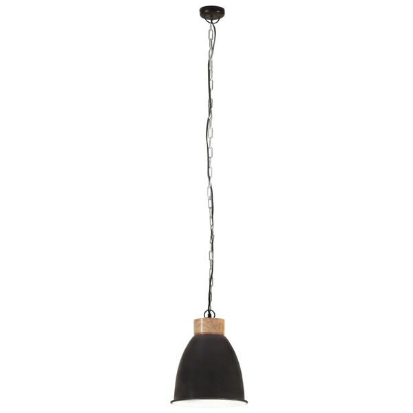 vidaXL Lampă suspendată industrială negru, 23 cm, lemn masiv&fier, E27
