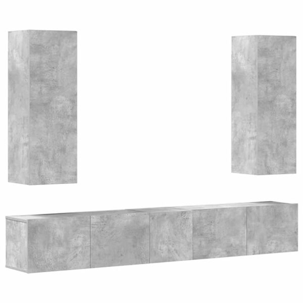 vidaXL Set dulap TV, 5 piese, gri beton, lemn prelucrat