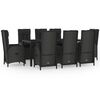 vidaXL Set mobilier de grădină cu perne, 9 piese, negru, poliratan