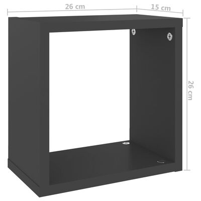 vidaXL Rafturi de perete cub, 6 buc., gri, 26x15x26 cm