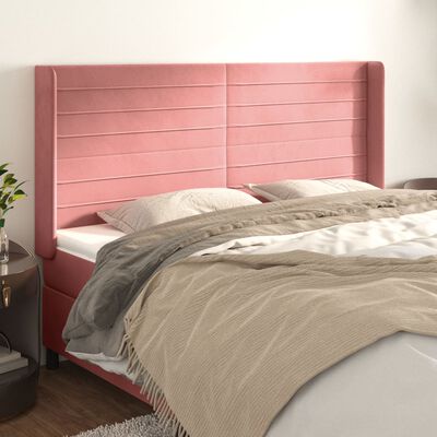 vidaXL Tăblie de pat cu aripioare, roz, 203x16x118/128 cm, catifea