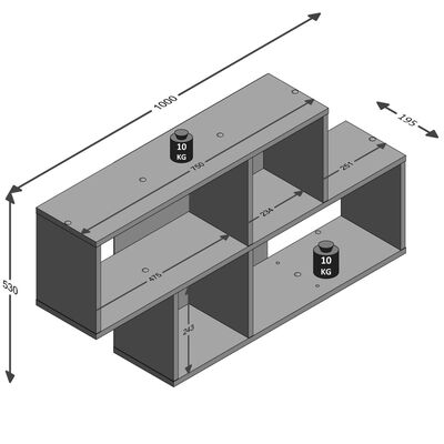 FMD Raft de perete cu 4 compartimente, gri beton și alb