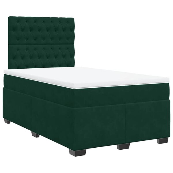 vidaXL Pat box spring cu saltea, verde &icirc;nchis, 120x190 cm, catifea