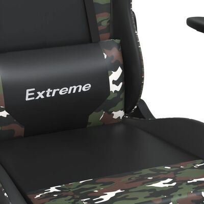 vidaXL Scaun de gaming masaj/suport picioare negru/Camuflaj piele eco