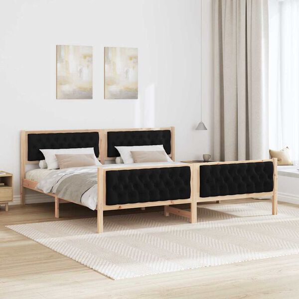 vidaXL Cadru de pat cu headboard Negru 200 x 200 cm Lemn de pin masiv