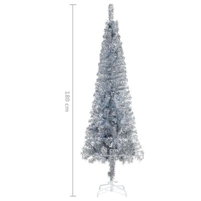 vidaXL Brad de Crăciun pre-iluminat slim, set globuri, argintiu 180 cm