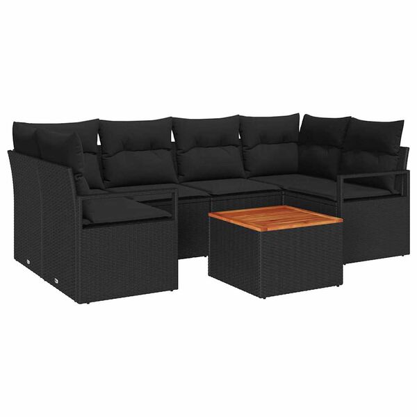vidaXL Set de canapele pentru grădină cu pernă 7 pcs Negru Rattan poli