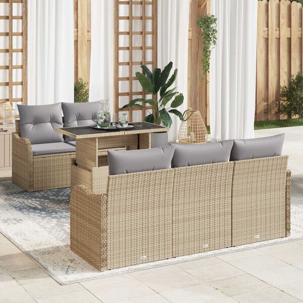 vidaXL Set de canapele pentru grădină cu pernă 6 pcs Bej Poli Rattan