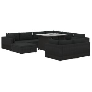 vidaXL Set mobilier de grădină cu perne, 10 piese, negru, poliratan
