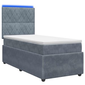 vidaXL Pat cu arcuri LED și saltea Gri &icirc;nchis 90 x 190 cm Catifea