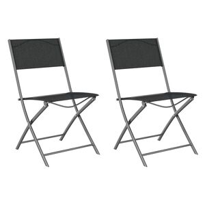 vidaXL Scaune pliante de exterior, 2 buc., negru, oțel și textilenă
