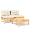 vidaXL Set mobilier grădină cu perne crem, 3 piese, lemn de pin