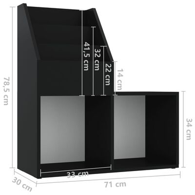 vidaXL Raft de reviste pentru copii, negru, 71x30x78,5 cm PAL