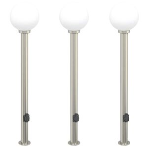vidaXL St&acirc;lpi iluminatori cu priză, 3 buc., 120 cm, oțel inoxidabil, IP44