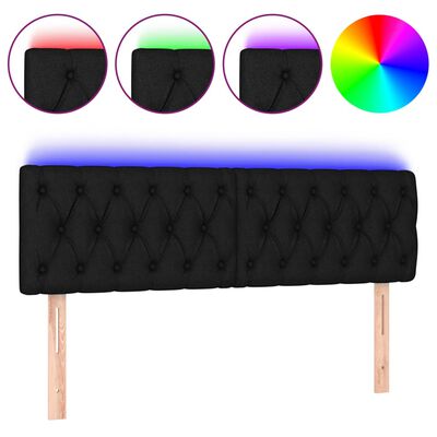 vidaXL Tăblie de pat cu LED, negru, 144x7x78/88 cm, textil