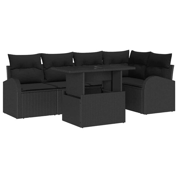 vidaXL Set de canapele pentru grădină cu pernă 6 pcs Negru Rattan poli