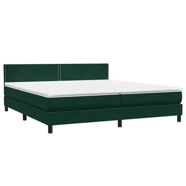 vidaXL Pat box spring cu saltea, verde &icirc;nchis, 200x210 cm, catifea