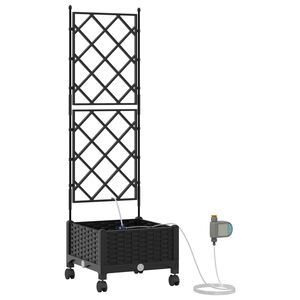 vidaXL Ghiveci de grădină cu irigație și roți Negru 40 x 40 x 132 cm