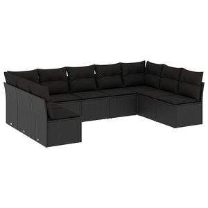 vidaXL Set mobilier de grădină cu perne, 9 piese, negru, poliratan