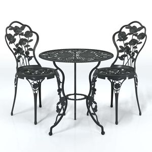 vidaXL Set mobilier bistro, 3 piese, negru, aluminiu turnat