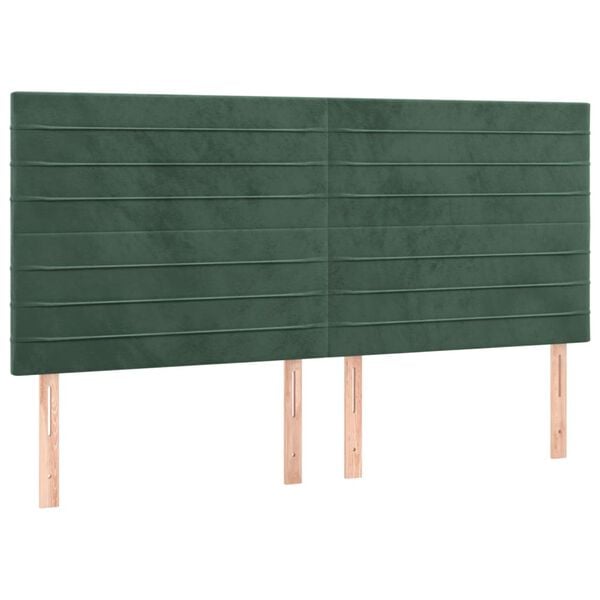 vidaXL Tăblie de pat cu LED, verde închis, 200x5x118/128 cm, catifea