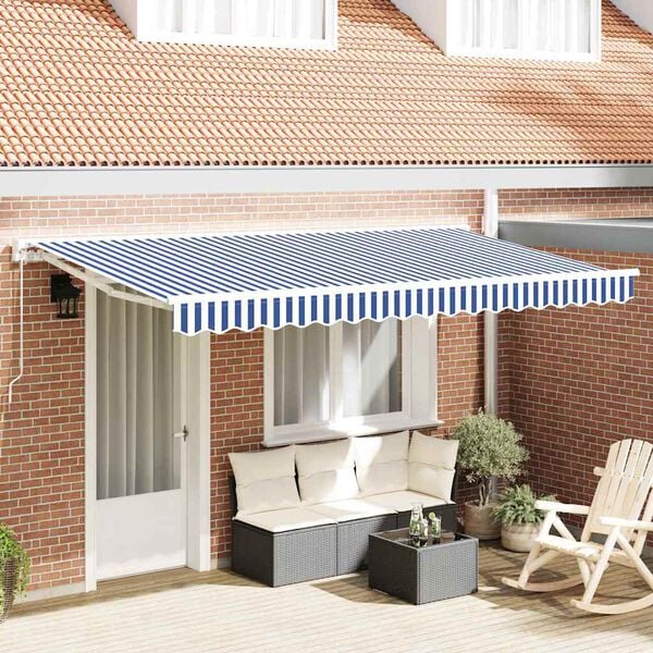 vidaXL Cortina Retractabilă Manual Albastru și Alb 350 x 200 cm