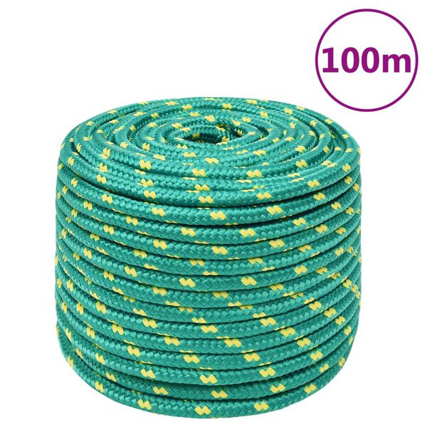 vidaXL Fr&acirc;nghie de barcă, verde, 14 mm, 100 m, polipropilenă