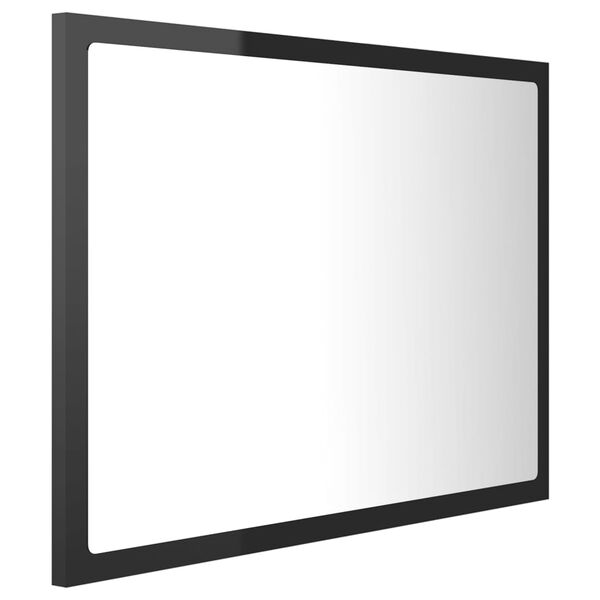 vidaXL Oglindă de baie cu LED, negru extralucios, 60x8,5x37 cm, acril