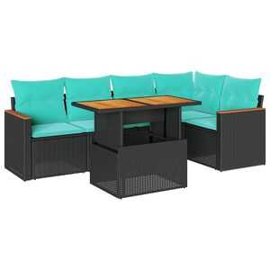 vidaXL Set mobilier de grădină cu perne, 6 piese, negru, poliratan