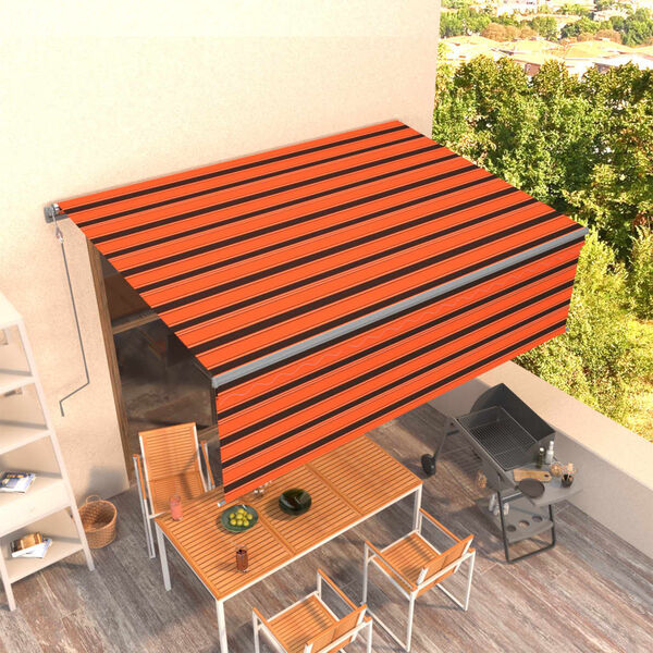 vidaXL Copertină retractabilă automat cu stor, portocaliu&maro 4,5x3 m