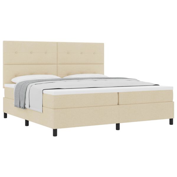 vidaXL Pat cu arcuri cu saltea cu headboard Crem 200 x 200 cm țesătură