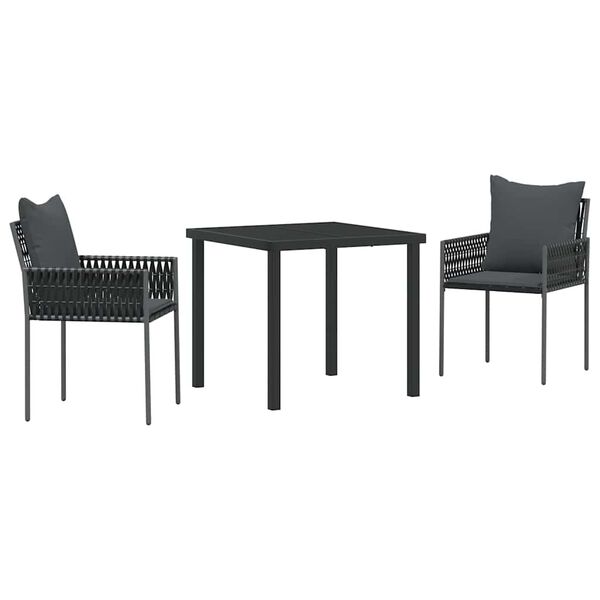 vidaXL Set de masă pentru grădină 3 pcs Negru și Gri Ratan PE