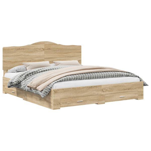 vidaXL Cadru de pat cu sertar Stejar Sonoma 180 x 200 cm Lemn compozit