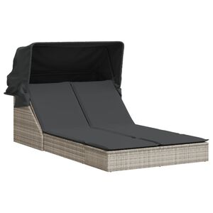 vidaXL Șezlong dublu cu baldachin și perne, gri deschis, poliratan