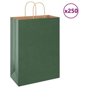 vidaXL Pungi de h&acirc;rtie 250 buc cu m&acirc;nere verde 32x17x44 cm