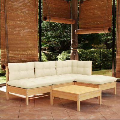 vidaXL Set mobilier grădină cu perne crem, 5 piese, lemn de pin
